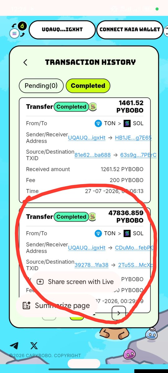 usmanibroibro's tweet photo. @joachimair @Capybobo_io @KuCoin_Web3 My bridge transactions shows completed when its still yet to be completed. The transaction hash is wrong. https://t.co/NqSoyEKOOR