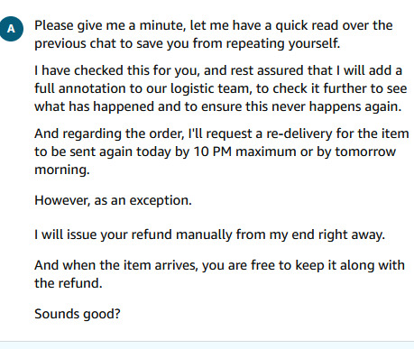 tricks_CSGO's tweet photo. @AmazonHelp I honestly don't know what else to do at this point. I ordered an item for 2-4 day delivery back on June 24th. After endless delays, your associate promised in writing that I would be refunded and could keep the item for all the trouble. /1 https://t.co/gVunaQXEhl