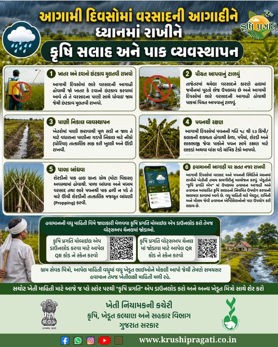 daosurat5's tweet photo. તા ૩૦-૦૭-૨૬ અને ૩૧-૦૭-૨૬ ના રોજ 
    ભારે વરસાદની આગાહીને ધ્યાને લઈ ખેડૂત જોગ સંદેશ https://t.co/DGuqs0Mtt6