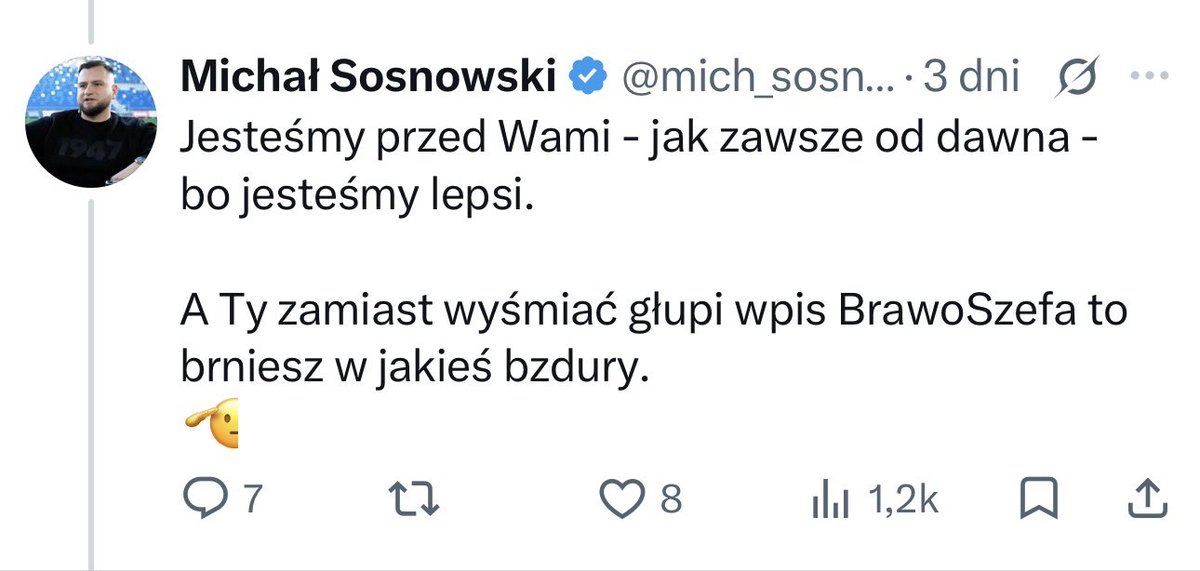 marcin43282762's tweet photo. @mich_sosnowski @BezWis @Kogut234 My mamy dziwną społeczność? To Pan twierdzi że jesteście przed nami od zawsze(w sumie nie może się Pan zdecydować czy jak zawsze czy od dawna, ale pal licho! Kto by na stanowisku radnego musiał poprawnie składać zdania!). Powodzenia w meczach, niech wygra za tydzień lepsza Wisła! https://t.co/faMykNeUW3