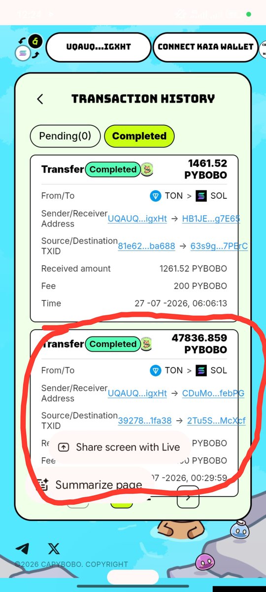 usmanibroibro's tweet photo. @Capybobo_io @KuCoin_Web3 My bridge transactions shows completed when its still yet to be completed. The transaction hash is wrong. https://t.co/QPMFxNbnlg