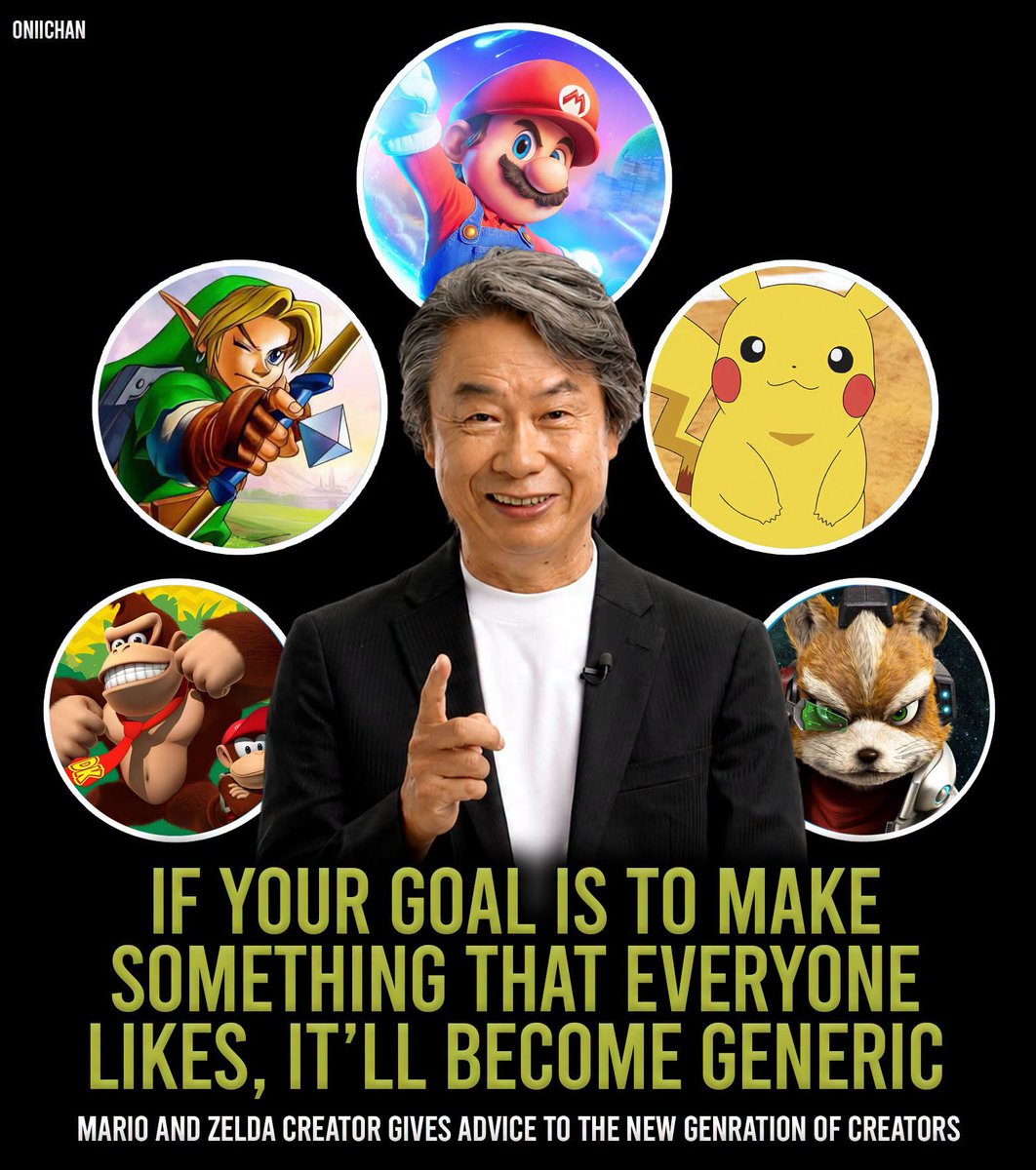 oniichanph's tweet photo. Shigeru Miyamoto believes trying to please everyone is exactly how things lose their identity 🎮

In a recent Famitsu interview, the Nintendo legend argued that developers should not begin by chasing global trends or trying to create something with the broadest possible appeal.

“If developers try to make something the world will like, it becomes generic.”

Instead, Miyamoto believes the strongest games begin with ideas, experiences, and hobbies that genuinely matter to their creators. The more personal and distinctive an idea is, the more likely players are to remember and connect with it.

He pointed to Pokémon as a perfect example. The franchise grew from Satoshi Tajiri’s childhood passion for collecting insects, including the desire to trade creatures with friends and complete a collection. That highly personal idea eventually became one of gaming’s biggest global phenomena.

Miyamoto’s message is simple: do not create for everyone. Create something only you could have made, and the world may connect with it naturally 💯