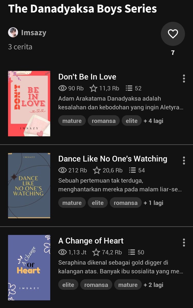 orangelemonadeo's tweet photo. 1. A change of heart - fake dating 
2. Dance like no one's watching - mereka punya kayak kisah ons gt deh ketemu lagi setelah bertahun tahun, age gap, ml duda.
3. Don't be in love - perjodohan 

series kakak beradik yang ok bngt di gue karena penulisannya bagus. https://t.co/LDMBWBcyAM