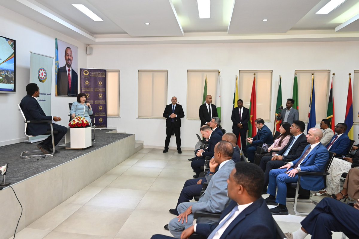 Speaker_Az's tweet photo. Efiopiyanın Xarici Əlaqələr İnstitutunda gənclərlə görüşmək, onların maraqlı suallarını cavablandırmaq və səmimi fikir mübadiləsi aparmaq aparmaqdan məmnunluq duydum. 

It was a great honour to engage with the talented young generation of Ethiopia at the Institute of Foreign Affairs and to exchange views on parliamentary diplomacy, multilateral cooperation, and the evolving global landscape.

I greatly appreciated their thoughtful questions and genuine interest. Open dialogue with young people is essential for building mutual understanding and shaping a more cooperative future.