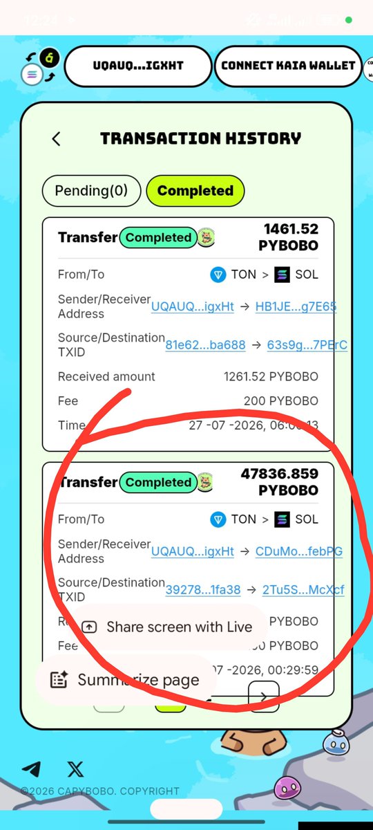 usmanibroibro's tweet photo. @Capybobo_io My bridge transactions shows completed when its still yet to be completed. The transaction hash is wrong. https://t.co/nOL9V9apKE