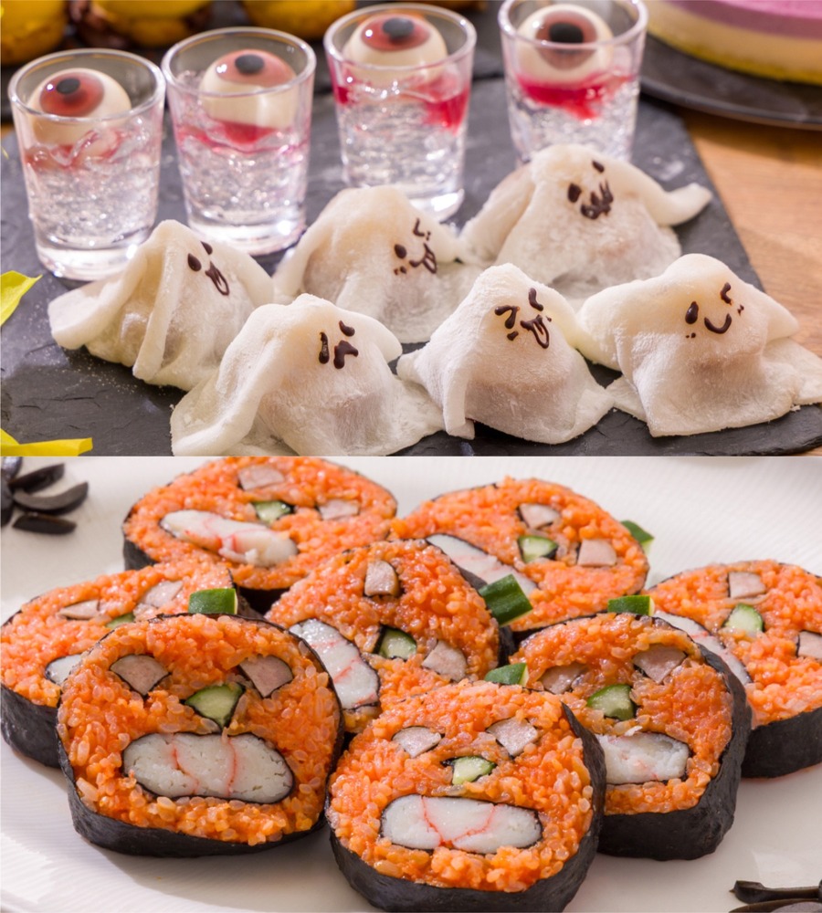 fashionpressnet's tweet photo. 「ハロウィーンブッフェ」を大阪で、おばけ姿の大福スイーツ＆ジャックオランタン寿司など40種 - https://t.co/lyuibXPWDh https://t.co/dTdWWY69Yw