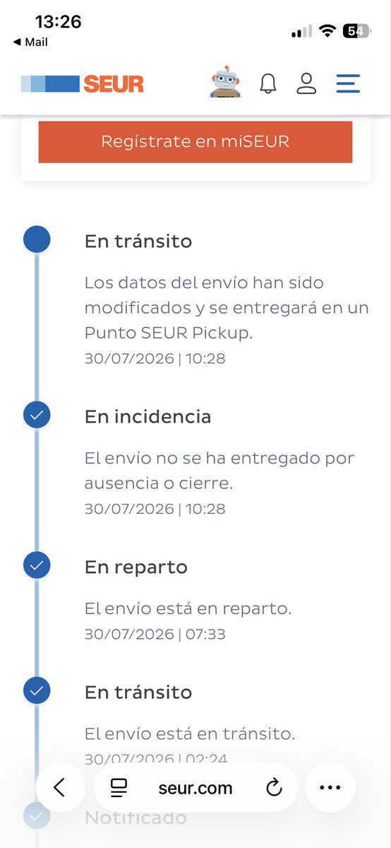 ManuelDavidPG's tweet photo. Hoy @SEUR @seur_esp hizo de las suyas. En casa cinco personas y dice que no se ha entregado por ausencia. La culpa en parte también es de @elcorteinglesac por seguir contratando los servicios de reparto con vosotros. https://t.co/qbEsn6fOpI