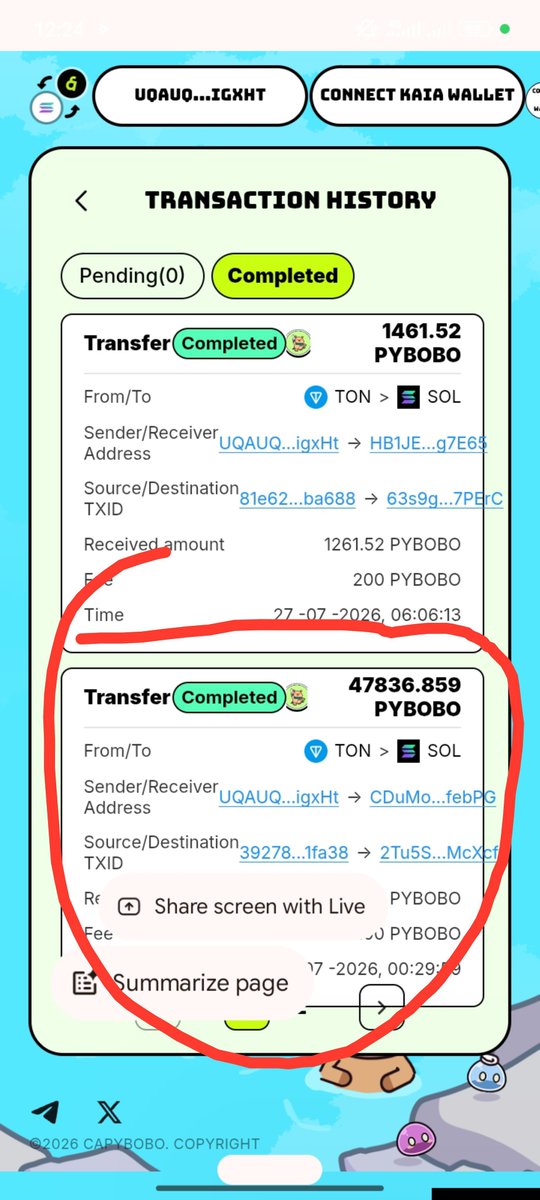 usmanibroibro's tweet photo. @Capybobo_io My bridge transactions shows completed when its still yet to be completed. The transaction hash is wrong. https://t.co/2MpGlul0LB