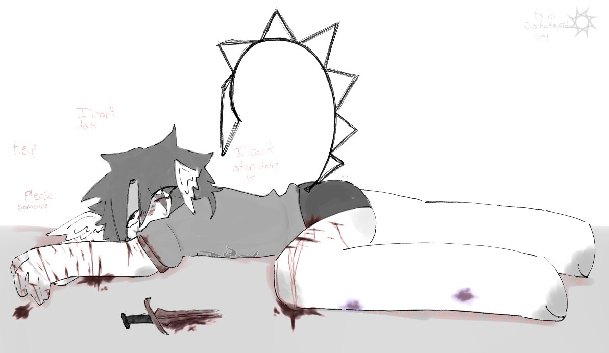 axepsychopatth's tweet photo. ‼️TW: VENTART, SH MENTION N BLOOD

ts is so awkward omg

#twotime #forsaken https://t.co/XEqW1sIoHh