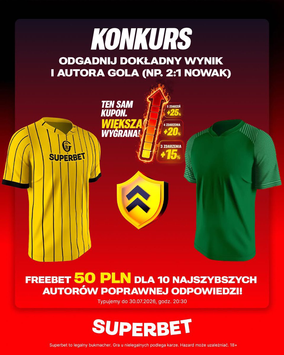 SuperbetPL's tweet photo. #KONKURS! Wytypuj w odpowiedziach dokładny wynik oraz autora gola ⚽️ w meczu @_GKSKatowice_ - MSK Żylina i zgarnij freebet! 
-- 
✅ Zaobserwuj @SuperbetPL
❤️ Polub wpis i 🔄 podaj go dalej 
👤 Dodaj nick z Superbet 
🎁 Nagroda = FREEBET 50 PLN
Regulamin: https://t.co/waaeG4Pxh3

Bierzemy pod uwagę podstawowy czas gry.