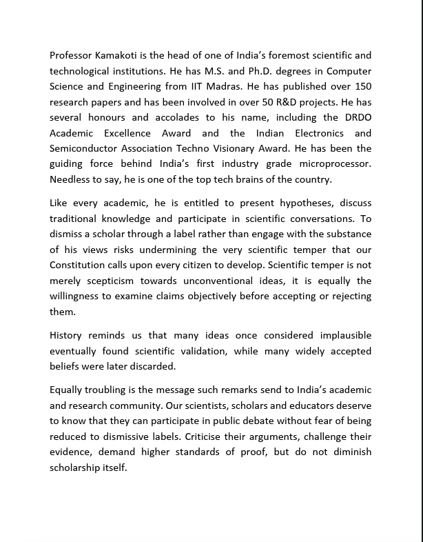 DDNewslive's tweet photo. Over 215 Vice Chancellors, former Vice Chancellors, and academics signed an open letter condemning Congress MP Priyanka Gandhi Vadra for mocking #IITMadras Director Prof. V. Kamakoti as a "gaumutra expert" during a #LokSabha debate . https://t.co/06SITvMWsX