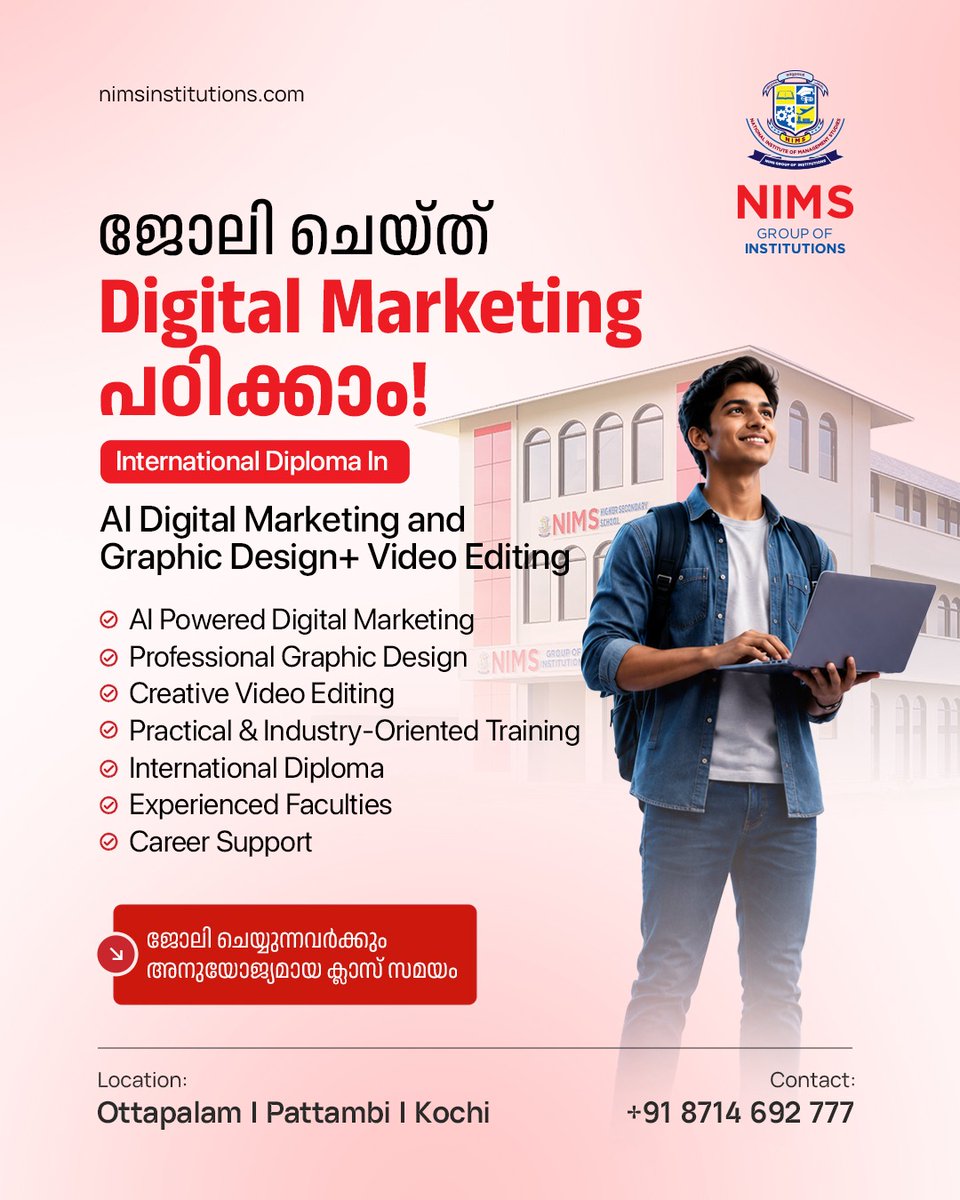 NIMSINSTITUTION's tweet photo. Build a Successful Career in Digital Marketing!
Step into the future with an International Diploma in AI Digital Marketing, Graphic Design, and Video Editing. https://t.co/kNA4H5iKhO