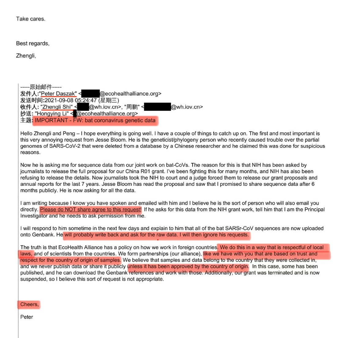LibertyFutureUS's tweet photo. China labs were engaged in gain-of-function research on coronaviruses. Peter Daszak knew this perfectly well and coached his “friend”—China’s “Bat Woman”—on how to “deal with” and “respond to” the court order.

Source: Email correspondence between Peter Daszak and Shi Zhengli. (2026). U.S. Senate Reading Room, p. 86.
https://t.co/I0oSkeOj8U

@CIA @FBI @LauraLoomer