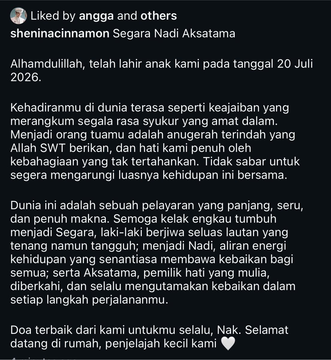 aracisoyo's tweet photo. Nama anak Shenina Angga bagus bangetttt🥹

Alhamdulillah Shenina sudah lahiraan~
Congrats duo bucin😍 https://t.co/3JnPySPS0f