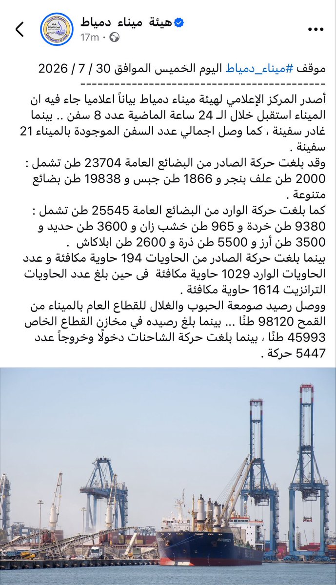 sherinhelal555's tweet photo. شابووووووو🎩
للقائمين على إعلام هيئة ميناء دمياط

منزلين 2 بيان منضبطين بالأرقام عم عمل القناة النهاردة لطمأنة الجمهور على سلامة المرفق الحيوي في أقل من ساعة👏👏👏👏👏👏👏👏
شكرا 🌹 https://t.co/8iCKn9C1zT