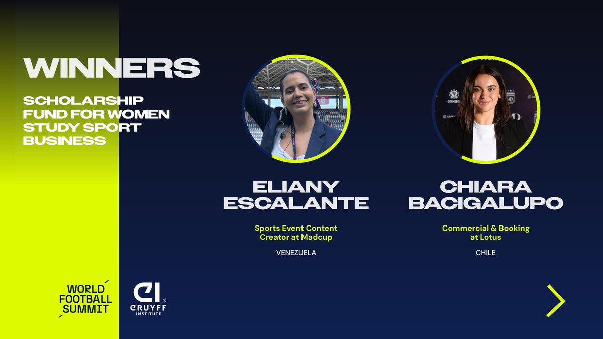 Cruyff_Inst_ES's tweet photo. ¡Conoce a las ganadoras del fondo de becas para mujeres 2026-27, una iniciativa impulsada junto a @WFSummit! 👇

¡Enhorabuena a las cuatro! Nos vemos en el World Football Summit #Madrid.

🔗 Más info: https://t.co/9iBHgJvXHR https://t.co/MC6KHRv0Fb