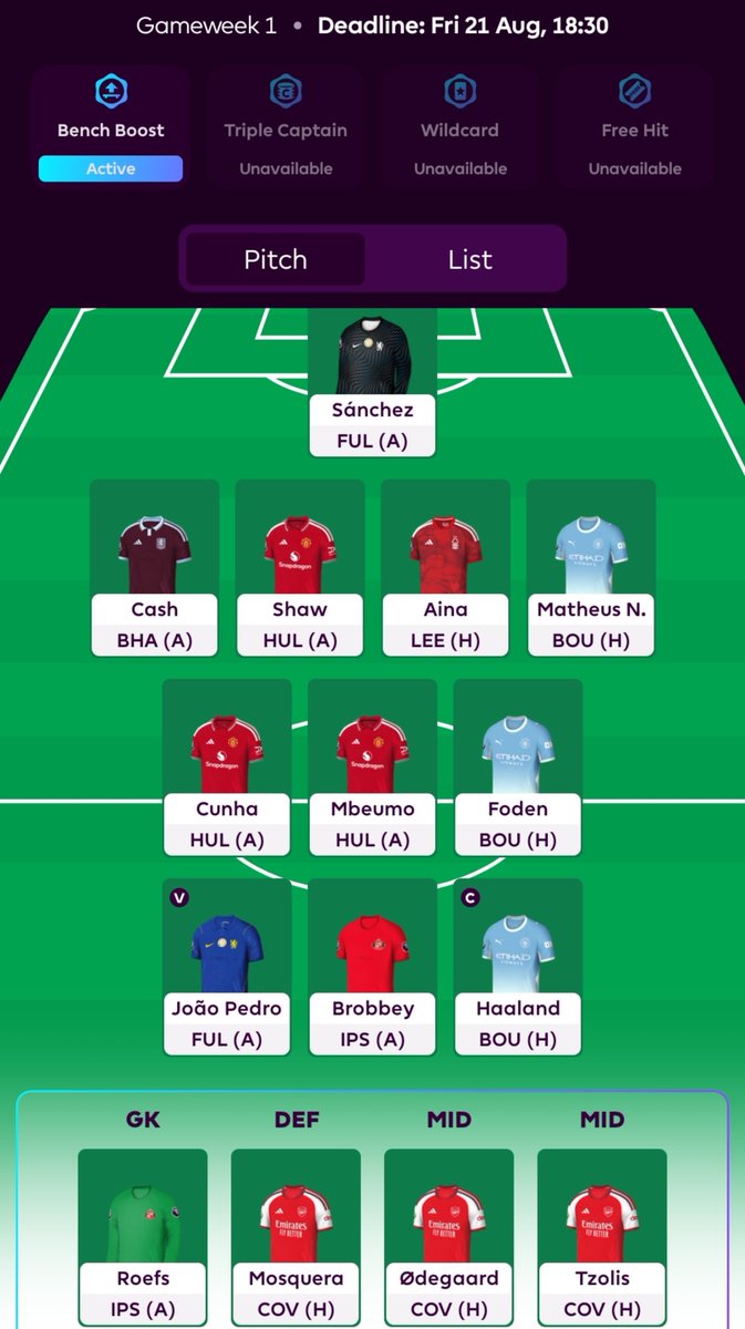 Fantasy_Shazam's tweet photo. @FPL__Fran Bench boost draft https://t.co/kfFt0i1Kod