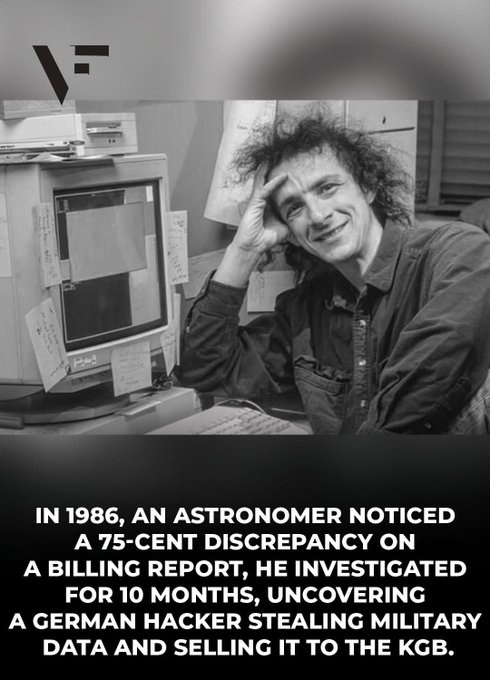 Rainmaker1973's tweet photo. In 1986, a tiny 75-cent discrepancy in a computer billing report set off one of the most remarkable detective stories in the early days of computing. Clifford Stoll, an astronomer at Lawrence Berkeley Laboratory, could have dismissed the missing amount as a rounding error. Instead, his curiosity turned it into a full-blown investigation.

What started as a simple accounting puzzle stretched into a ten-month odyssey. By poring over login records, network traffic, and unusual nighttime activity, Stoll realized someone was systematically breaking into the lab’s systems. What first looked like possible student mischief quickly revealed something far more serious.

The intruder turned out to be Markus Hess, a skilled German hacker who had penetrated U.S. research and government networks, including systems linked to the Department of Energy and military programs. He wasn’t merely browsing: he was stealing sensitive data and selling it to the KGB.

With almost no established cybersecurity practices to draw from, Stoll had to invent his methods on the fly. He created custom monitoring tools, set digital traps, meticulously logged every move the hacker made, and worked closely with authorities. His persistence and ingenuity eventually traced the intrusions across the Atlantic, providing the evidence needed to expose Hess and shut down the espionage ring.

All of it traced back to that single overlooked 75 cents.

In 1990, Stoll chronicled the entire saga in his bestselling book The Cuckoo’s Egg: Tracking a Spy Through the Maze of Computer Espionage, which offered an early, gripping look at digital spying and helped lay the groundwork for the cybersecurity profession.

Stoll’s story remains a powerful reminder that curiosity, attention to detail, and relentless determination—even when focused on something as small as 75 cents—can reveal hidden threats and alter the course of technology’s development. It served as one of the first clear signals that information systems were becoming strategic assets, every bit as valuable and vulnerable as physical ones.