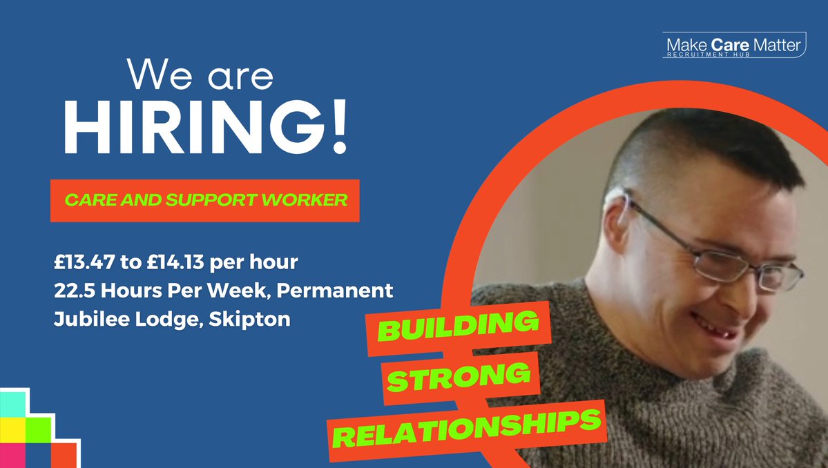 MakeCareMatter's tweet photo. Are you looking for a fulfilling career where you can truly make a difference?
Apply here! https://t.co/VuepRsQf6k
#CareJobs #SupportWorker #SkiptonJobs #LearningDisabilities #AutismSupport #HealthAndSocialCare #CareCareers #MakeCareMatter https://t.co/uk35p08vLk