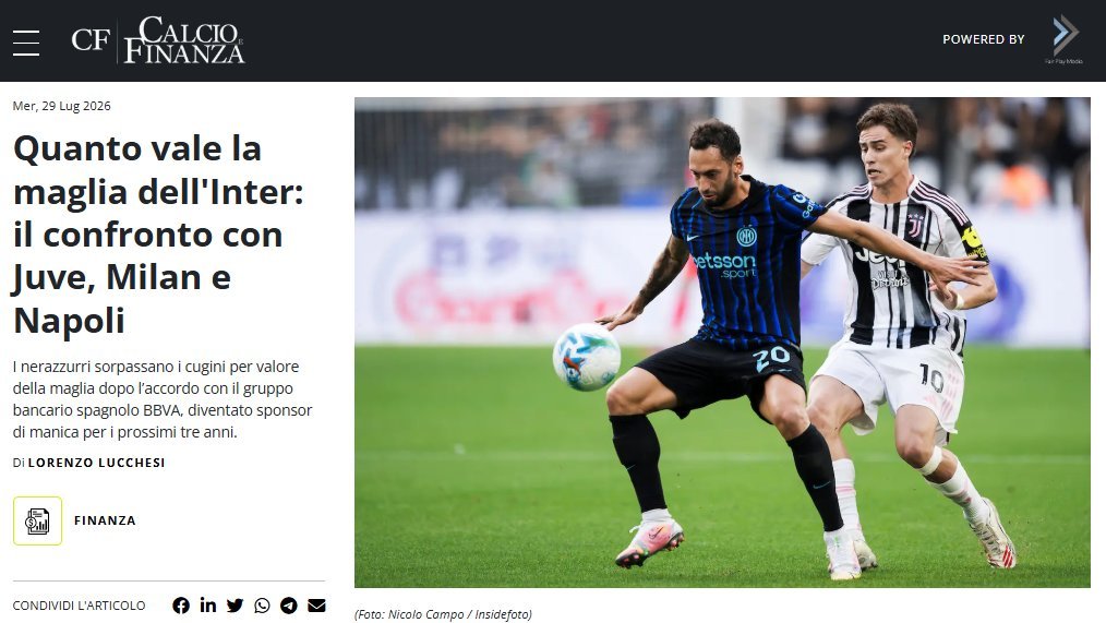 salhincrow's tweet photo. Thanks to the agreement with BBVA the value of #Inter jerseys rises to €71.5million but #Juve remains the leader in sponsorship revenue
#Jeep #VisitDetroit main €28million
#Adidas technical €46.1million
#Cygames back €4million
#WhiteBIT sleeve €5million
Total €83.1million https://t.co/66yTtAxv5P