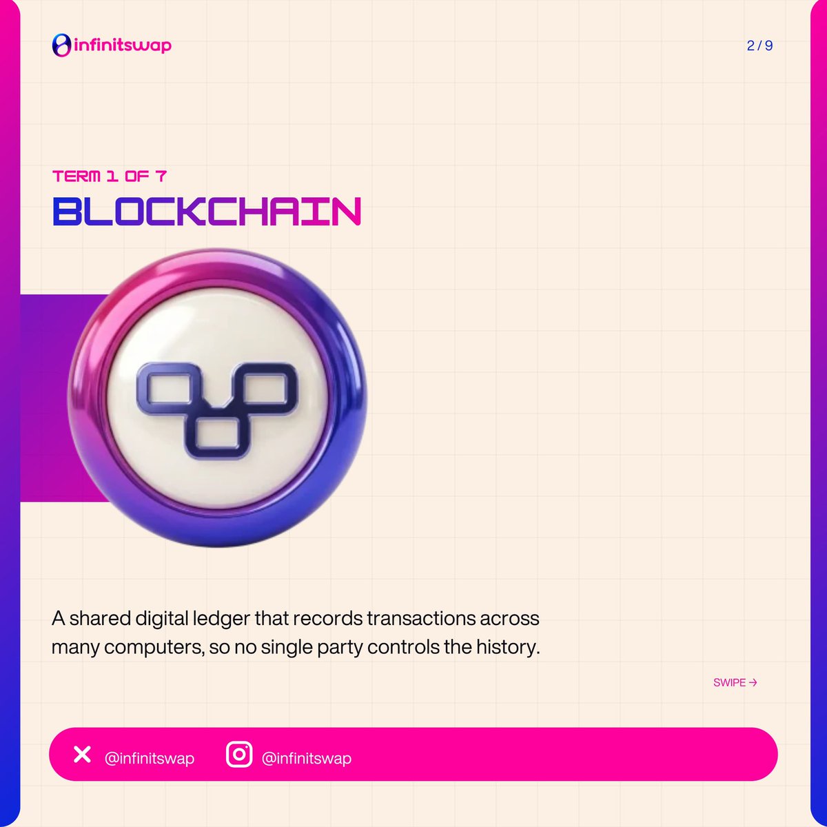 Infinitswap's tweet photo. Every Web3 journey starts with the basics.

Here are 7 key Web3 terms everyone should know. 

Swipe to learn https://t.co/6NtGW17lRQ