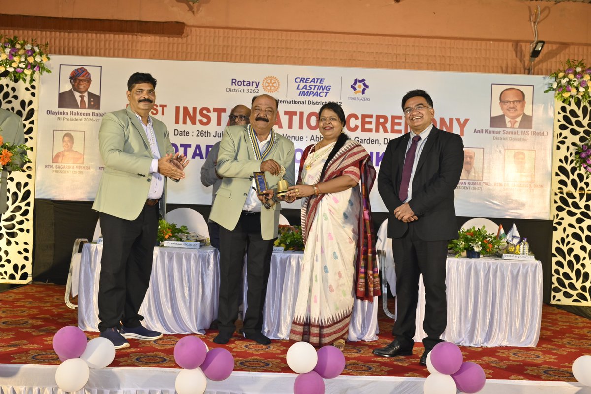 RotaryDhenkanal's tweet photo. A glimpse of the 51st Installation Ceremony of Rotary Club of Dhenkanal, held on 28 July 2026, in the gracious presence of Chief Guest PP Rtn Debashis Mishra and Guest of Honour Dr Aditya Kumar Mohanty of Adruta. A proud moment of leadership, service and fellowship. https://t.co/ds85PqfBSd