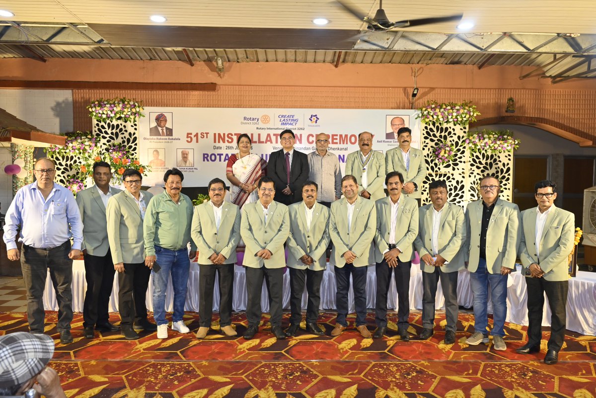 RotaryDhenkanal's tweet photo. A glimpse of the 51st Installation Ceremony of Rotary Club of Dhenkanal, held on 28 July 2026, in the gracious presence of Chief Guest PP Rtn Debashis Mishra and Guest of Honour Dr Aditya Kumar Mohanty of Adruta. A proud moment of leadership, service and fellowship. https://t.co/ds85PqfBSd