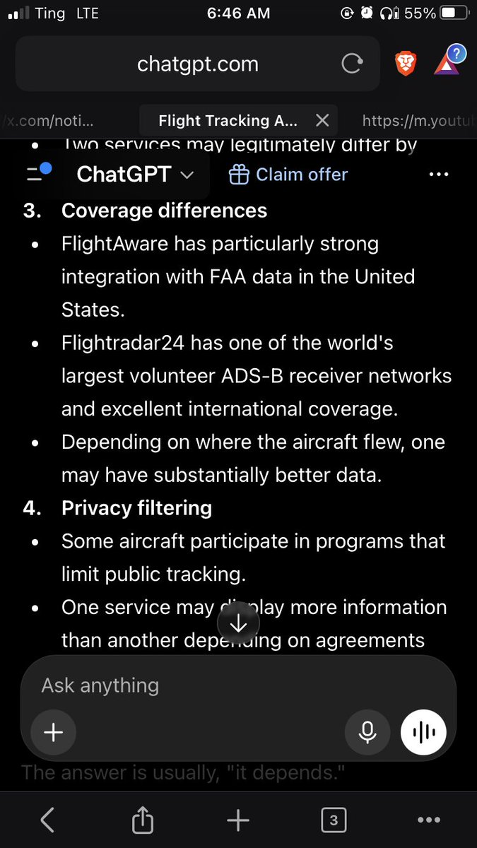 TruNorthernPine's tweet photo. @GangMace @paramounttactcl @realstewpeters @paleochristcon Lots to say about this video. He never said her info was incorrect. He used another program to check the flight radar24 program that she used. The programs have apparently wildly different info. But the program he used is not as reliable for international travel: https://t.co/RRpVA1dxyb