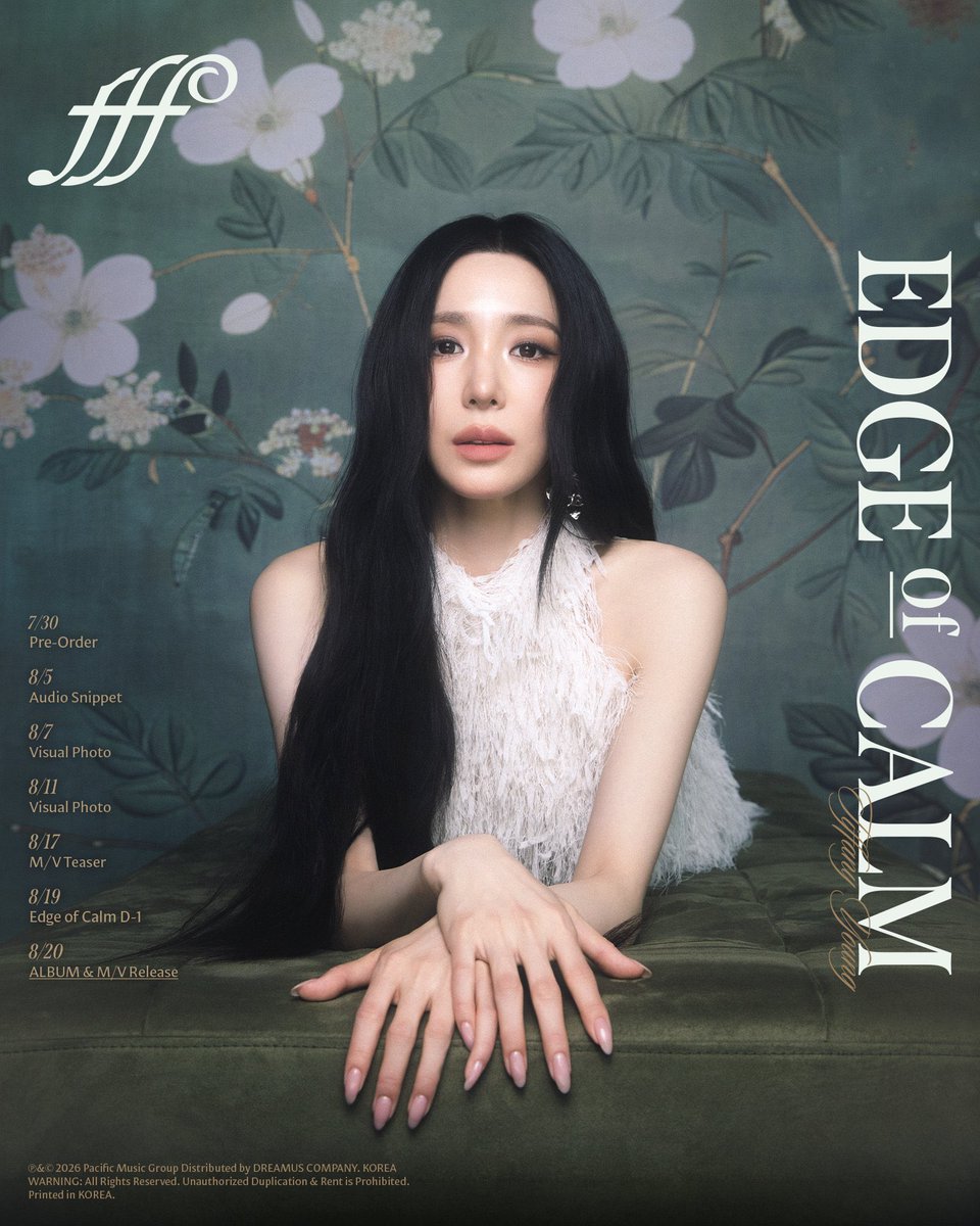 kchartsmaster's tweet photo. Tiffany Young drops the track list for ‘Edge of Calm’:

1. Codes
2. Drip Drop
3. Halfway Honest
4. Moment
5. Come Call Me Yours
6. Edge of Calm
7. Lips Together (feat. MIYEON)
8. Lovers (feat. JUNNY)
9. Summer's Not Over (KOR Ver.)
10. Summer's Not Over
11. Moonlit Rain https://t.co/76sFx5VL2f