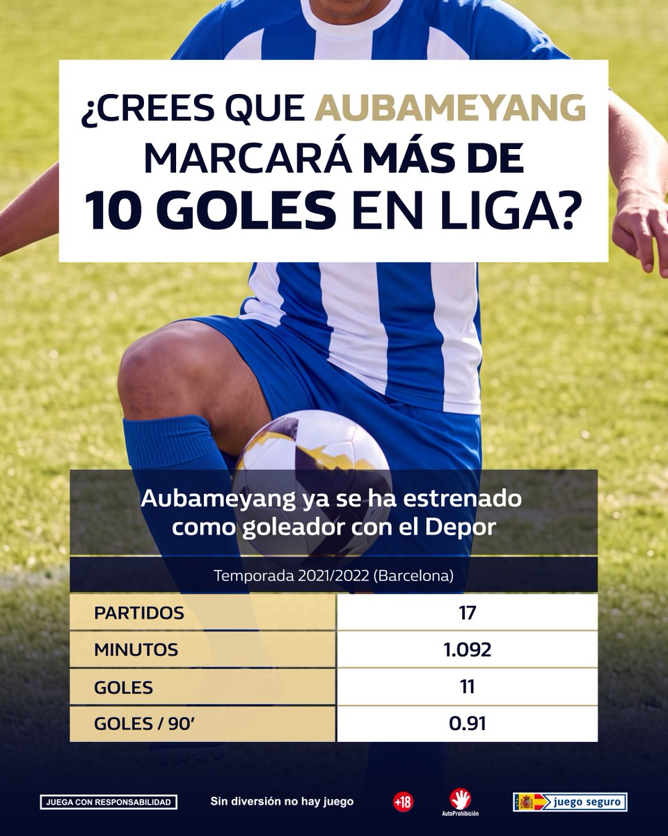 WilliamHillES's tweet photo. 🫶 Pocas cosas nos gustan más que los fichajes random, como el de Aubameyang por el Depor

✅ El delantero, que ya conoce nuestra liga, se ha estrenado como goleador en un amistoso

🥅 ¿Crees que superará en el Depor la marca de los 10 goles como hizo en la 21/22 con el Barça? https://t.co/3smubDPX8y