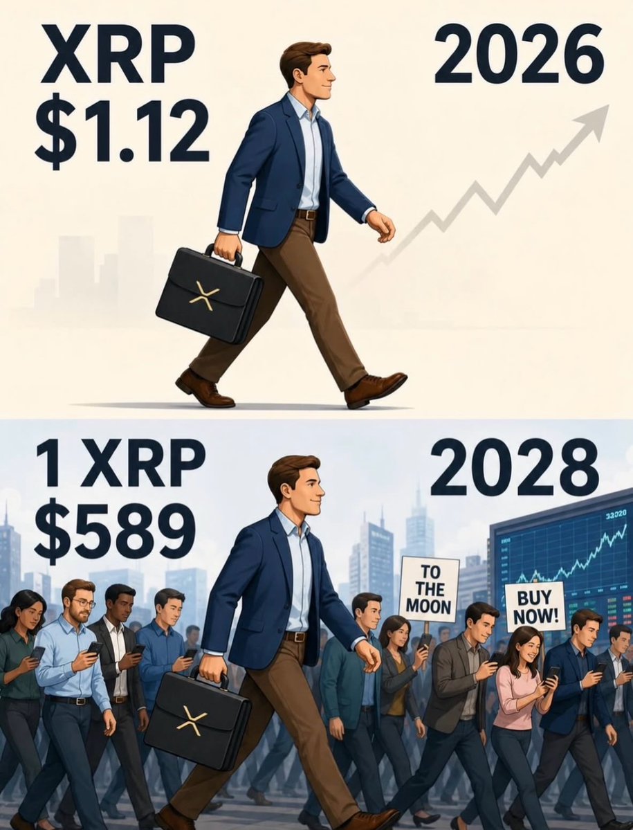 XrpFocus's tweet photo. The difference between conviction and chasing hype.
2026: "XRP is only $1.12... I'll wait."
2028: "$589? BUY NOW!
The market has a habit of rewarding patience and testing #xrparmy #btc  #XRP #CryptoUpdate #MarketDiscussion #Altcoins #Volatility  #Ripple #Crypto https://t.co/tYkGE9vWkW