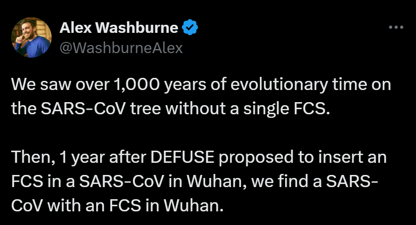 quisp1965's tweet photo. @BallouxFrancois If the amazing coincidence below meant something:

We would find ourselves in the unusual situation of having no animal host.

We would have a low-diversity outbreak.

We would have the strange phenomenon of missing evolution in a lineage whose history should be difficult to hide https://t.co/MbCpNobiR1