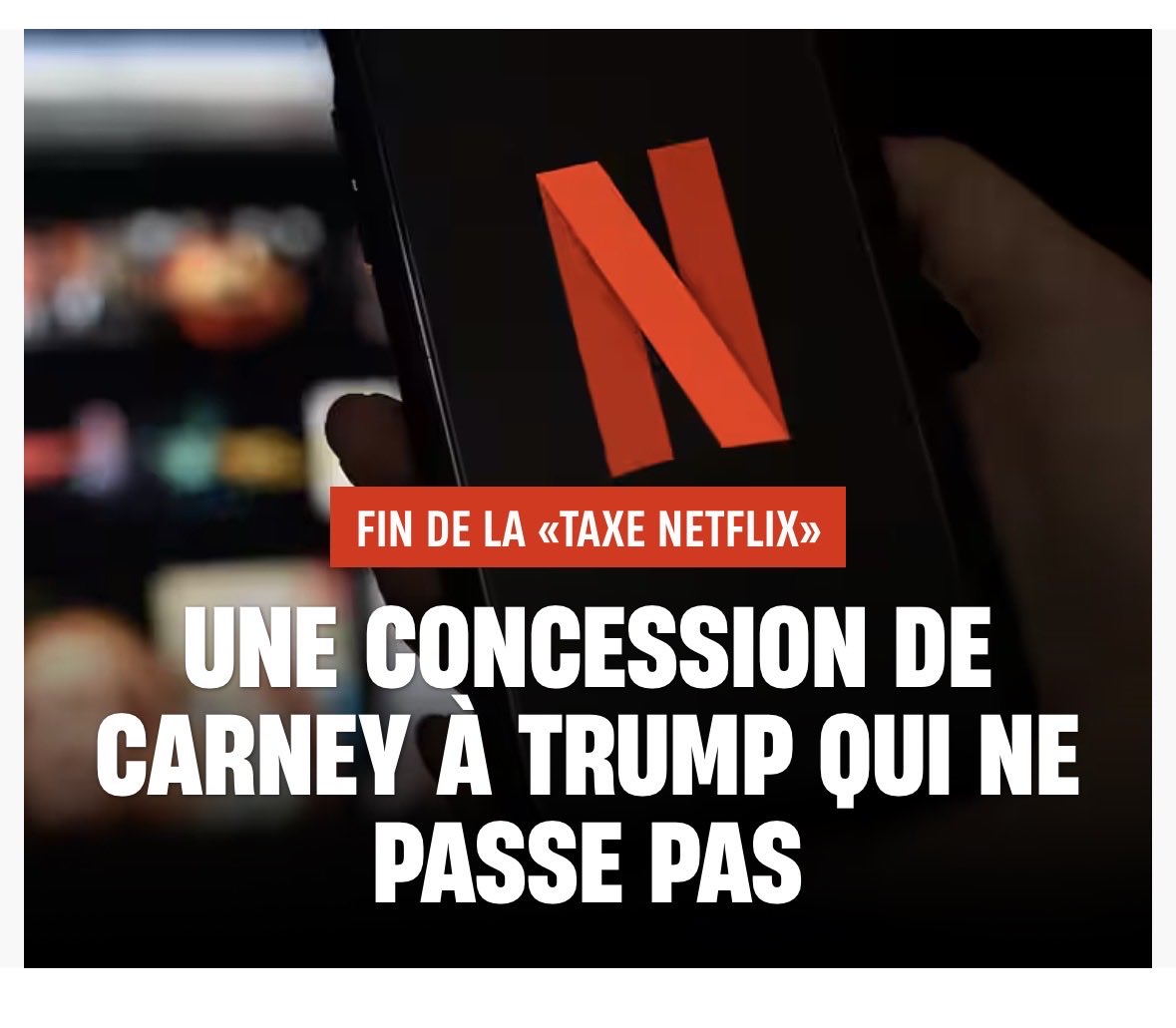 Pat77432407's tweet photo. TAXE SUR LE WEB : LE MILIEU CULTUREL EN PLEINE CRISE D’ÉPILEPSIE DEVANT LA RÉALITÉ 

Par Pat Laliberté- Coudonc, ça commence à brasser un peu trop fort dans la ouate du milieu culturel québécois ? 

Le réveil est brutal dans leurs salons dorés.

Pendant des mois, la patente médiatique nous a vendu Mark Carney comme le messie. 

Le banquier pâle et terne qui allait enfin tenir tête à l’Oncle Sam déçoit les innocents du Dôme.

Alain Saulnier, l’ex-grand patron de l’info à Radio-Canada, le dit lui-même dans le Journal de Montréal ce matin : 

« On pensait que M. Carney était celui qui allait avoir les elbows up. Mais on voit que ce n’est pas le cas du tout. »

Traduction : Saulnier et sa clique réalisent enfin ce qu’un enfant de cinq ans avait déjà compris. 

On nous avait promis un pitbull. 

Dès que Trump tousse, on se retrouve avec un chihuahua en peluche qui jappe derrière la vitre puis court se cacher sous le divan.

Les « coudes hauts » ? 

Laissez-moi rire. 

La capitulation sur les redevances des géants du web, c’est sa marque de commerce.

Bilan de Capitaine Courage :
 • Pipelines 🤡 on s’écrase.
 • Contre-tarifs 🤡on liquide tout dès que Washington se fâche.
 • Pont Gordie-Howe 🤡 on leur donne les clés de la caisse.
 • Taxe web 🤡 aux poubelles pour ne pas déranger les chums de Trump.

Ces reculs ne me font pas brailler pantoute, la gauche, elle, oui.

Carney devait reculer, c’était la seule chose logique. 

La vraie crosse, c’est qu’il n’aurait jamais dû annoncer ces niaiseries. 

Il savait que ça payait politiquement de faire croire qu’il avait de la poigne. 

Du pur théâtre électoraliste.

Le plus comique ? 

Voir nos artistes et professionnels du plateau en crise d’épilepsie. 

Pourquoi ils braillent ? 

Parce que, selon leur grande sagesse, cette taxe était de l’argent magique qui allait tomber du ciel sans coûter un sou au contribuable.

« Si on taxe Netflix et Google, ce sont les méchantes multinationales qui payent, pas le monde ordinaire ! »

Sérieusement ? 

Vous vivez dans une grotte sur le plateau ?

Quand on colle une taxe à une multinationale, le PDG ne se coupe pas une jambe. Il refile la facture sur ton abonnement. 

Toujours. 

Il n’y a pas d’argent magique. C’était juste un impôt de plus déguisé.

Résultat : Carney s’avère un opportuniste de salon au beau sourire et zéro colonne. 

Le milieu culturel continue de croire au Père Noël fiscal. Et les Québécois n’ont toujours pas compris la comédie. 

Carney n’a jamais eu les coudes hauts. 

Il a juste eu la gueule grande ouverte… jusqu’à ce que la réalité frappe.

Elle ne fait que commencer à frapper.

La semaine prochaine, les larmes nouvelles de nos « gens » de la culture!

https://t.co/60P1Yf5kBs