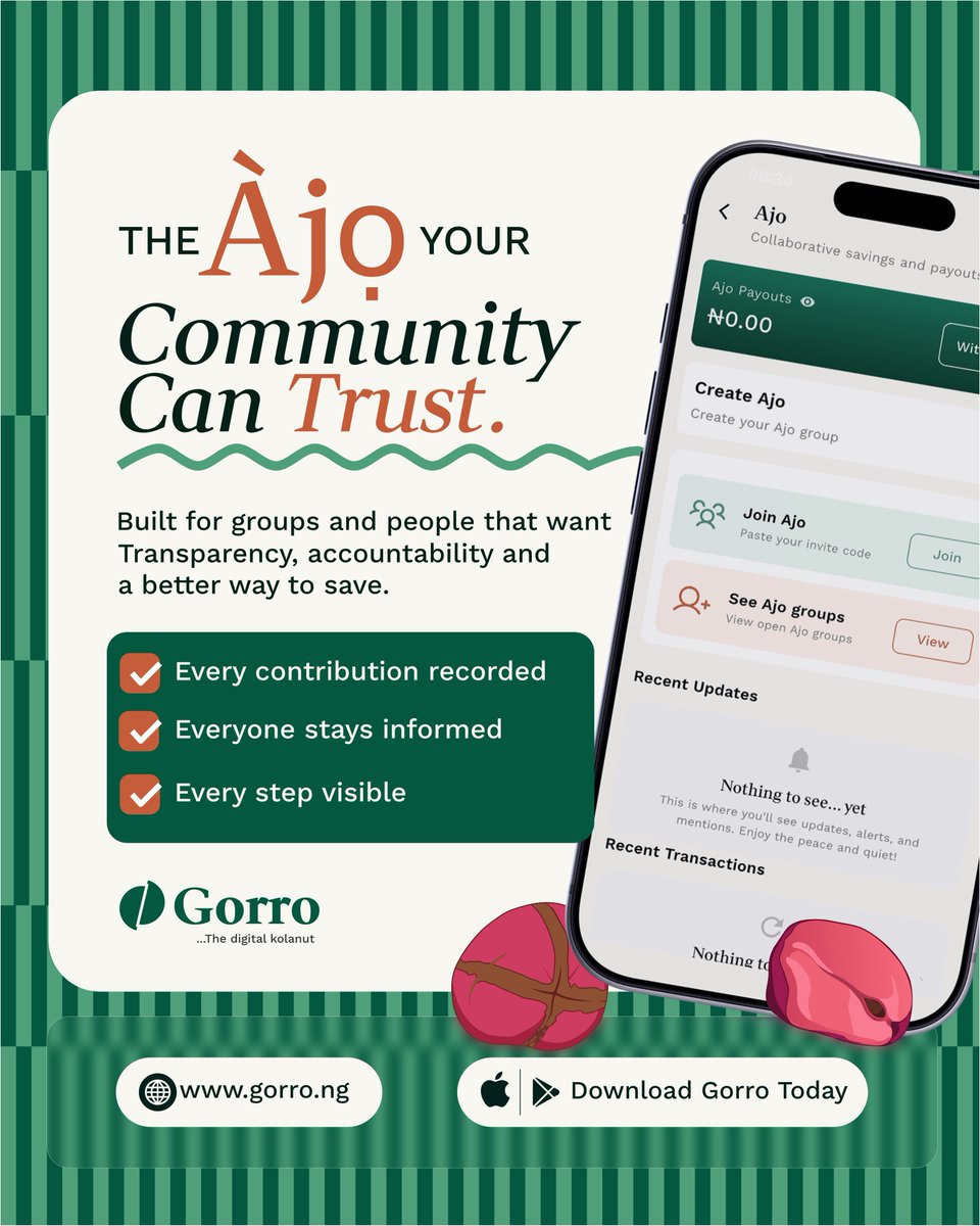 GorroApp's tweet photo. Trust your Àjọ again. Gorro brings transparency, accountability, and peace of mind to community savings.
#Gorro #Ajo #CommunitySavings #DigitalSavings #FinTech #SaveTogether #MoneyManagement https://t.co/tFD9BIVGXU