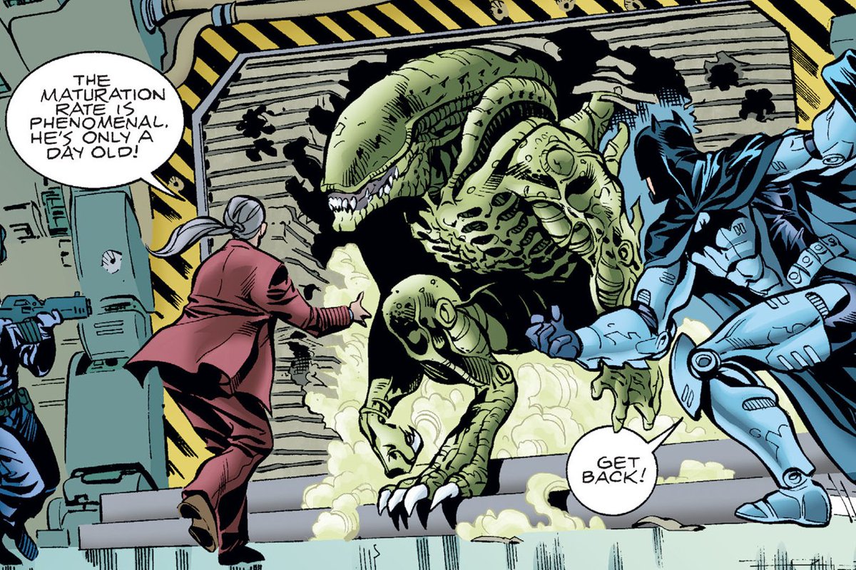 avpcentralt's tweet photo. In Batman/Aliens II, Dr. Fortune spliced Arkham DNA with Xenomorph matter to build supersoldiers.
Two-Face obeyed.
The Killer Croc hybrid did not.
It killed her with a headbite and forced Batman into a mech suit.
Full breakdown: https://t.co/wHiTK1vsST
#Alien #Aliens #Batman https://t.co/17STZscEJ8