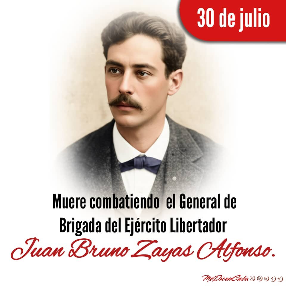 DrRobertoMOjeda's tweet photo. A 130 años de su caída en combate evocamos al médico y general Juan Bruno Zayas, uno de los más jóvenes en alcanzar ese grado militar, nacido en El Cerro, alzado en Las Villas, invasor con Gómez y Maceo, y ejemplo de valor y patriotismo. #CubaViveEnSuHistoria https://t.co/3GgwpmyAVR