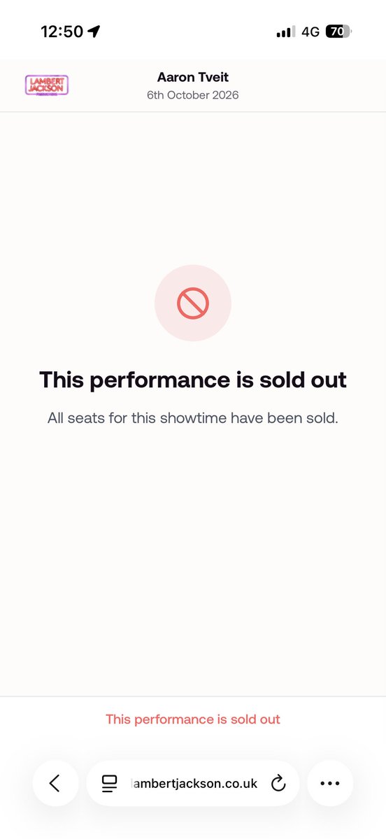 LydWalkerR5's tweet photo. Waited 50 mins in a queue to finally get through and then this. No Aaron Tveit for me 😭 https://t.co/QwCv54hjjY