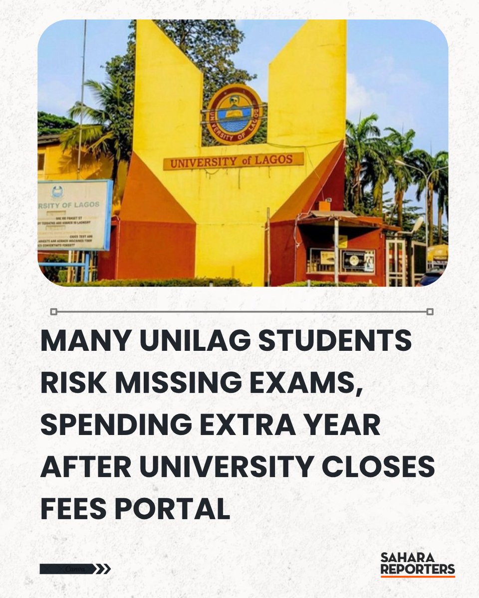 SaharaReporters's tweet photo. Many UNILAG Students Risk Missing Exams, Spending Extra Year After University Closes Fees Portal | Sahara Reporters https://t.co/IvGbwEzVa8 https://t.co/BLJSxyDuFo