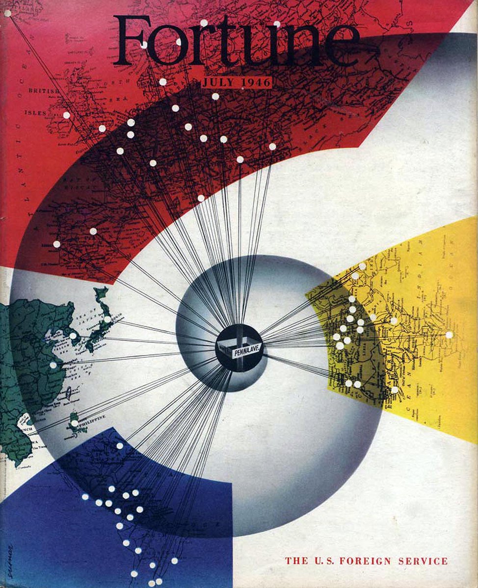 LRonLacy's tweet photo. #Fortune for #JULY 1946
‘The U.S. Foreign Service’
Illustration by Ladislav Sutnar (1897-1976)
Cover of *Fortune*, July 1946
#illustration #illustrationart #illustrationartists #graphicdesign #FortuneCover #LadislavSutnar #graphicdesigner #USForeignService https://t.co/KyXUOVryd3