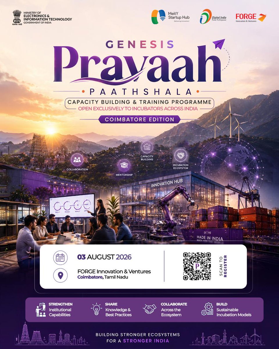 stpiepbbs's tweet photo. Innovation thrives when the institutions that nurture entrepreneurs are empowered to grow,evolve &amp; lead.GENESIS PRAVAAH Paathshala is a Capacity Building &amp; Training Program by MeitY Startup Hub under GENESIS Scheme,designed exclusively for incubators &amp; preincubators across India https://t.co/PlGD9Zx1kP