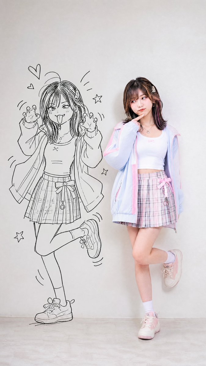 Kawaii Girl With Manga Wall Doodle