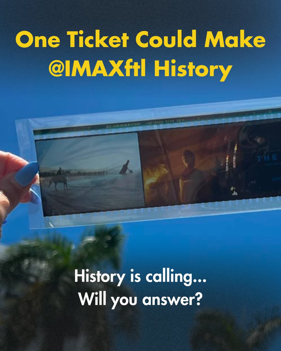 imaxftl's tweet photo. Today at 9 a.m. - more showtimes. Aiming to break #IMAXftl record of 57,200 tickets sold.
The 57,201st ticket holder will receive an exclusive prize pack:
️IMAX film strips
Projection booth tour (after the film's run)
✨ More
Get tickets at 9 a.m. https://t.co/yP6pEHKe6M. https://t.co/srADs5wi0s