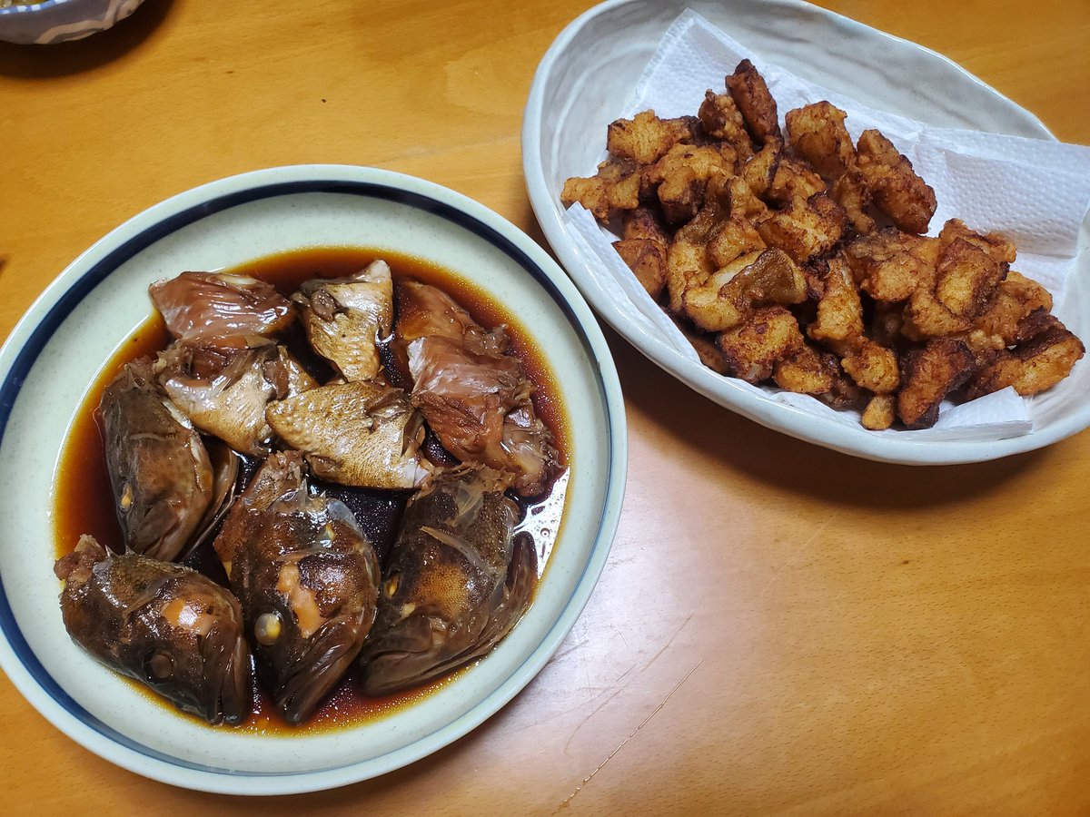 rapala125's tweet photo. 今日の晩御飯🍚
オオモンハタのアラ煮と竜田揚げ🐟 https://t.co/9qY2OW3NCp