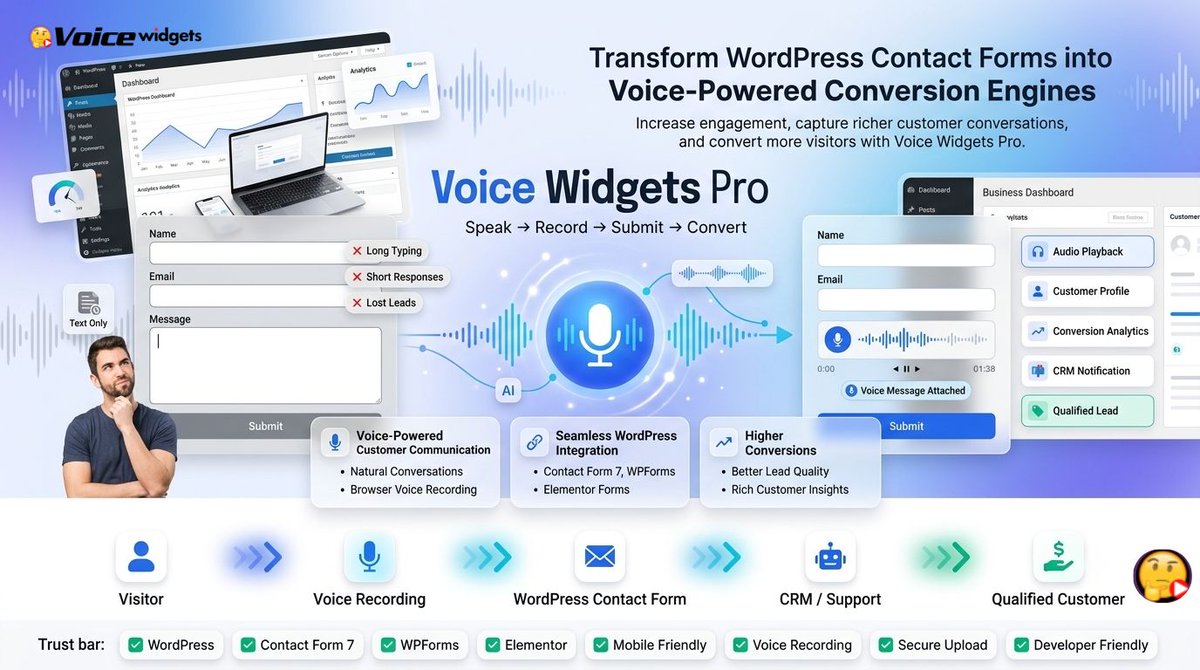 toha71's tweet photo. Your contact form shouldn't stop at text.
Turn your #WordPress forms into **voice-powered conversion engines** with **Voice Widgets Pro**.
Read more
https://t.co/qxGVNJ94Vo
#VoiceWidgetsPro #WordPressPlugins #VoiceCommunication #LeadGeneration #CustomerExperience https://t.co/jXAD8dZW6v