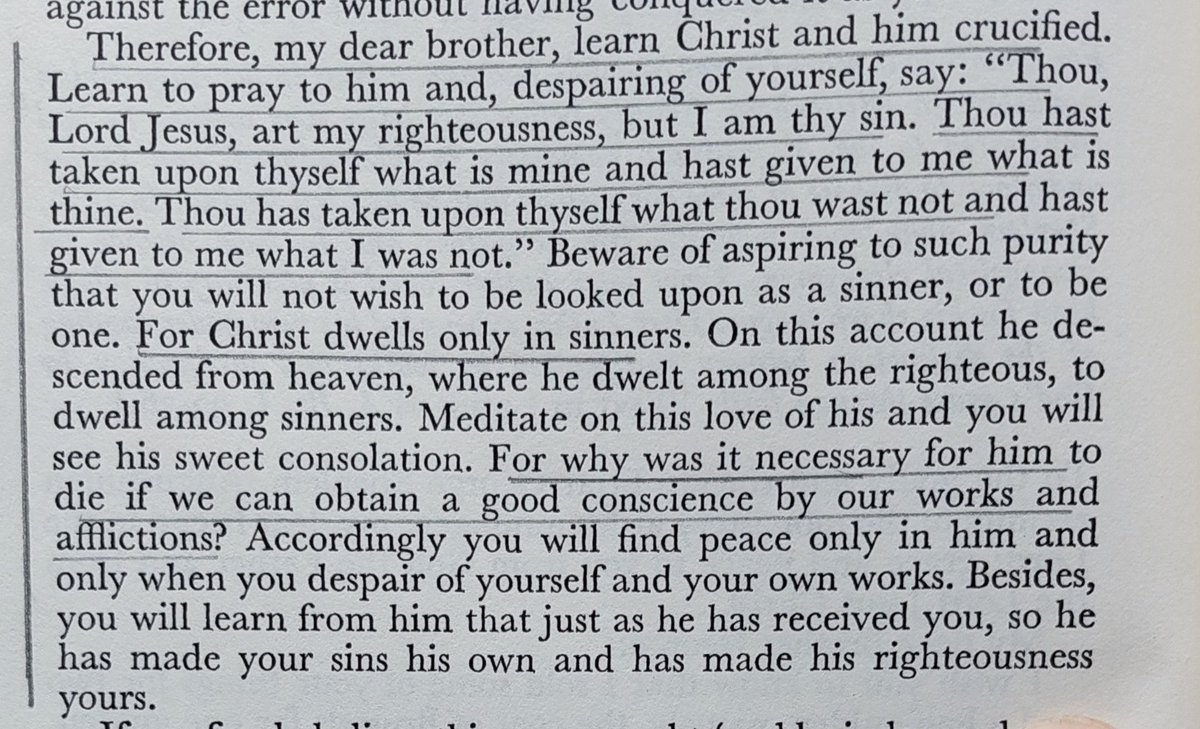 ssimonnin's tweet photo. This great paragraph from an early 1516 letter by Martin Luther shows how he had already grasped the truth of substitutonary atonement.

Martin Luther (Letter to George Spenlein, 8th April 1516) https://t.co/ReBILoj62A