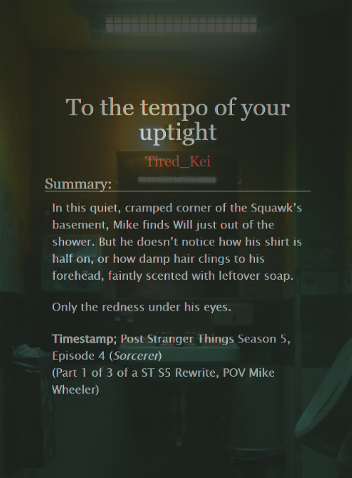 Tired_Kei's tweet photo. A byler fic set in ST S5, in which Mike escapes Vecna’s possession and saves his Sorcerer before he disappears again. 
AFt. references to DPS (1989), Ghostbusters, AATYD MsKingBean89), Watergate, Flickergate, internalised homophobia, and religious guilt. (+) https://t.co/vrSK1TwG3Q