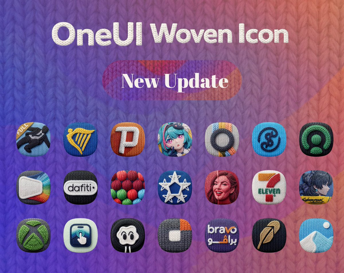 AndroidTools3's tweet photo. 🧶 OneUI Woven Icons just got a massive update!

The latest version is now LIVE on Google Play.

What's new?

• Added 90+ New Handcrafted Icons
• Added All Premium Requests
• Now Total 1725+ Icons
• More Updates Coming Soon

Download now:
https://t.co/v8CM1z431e

🎁 5 PROMO CODES GIVEAWAY

To enter:
1️⃣ Follow @AndroidTools3
2️⃣ Like + Repost 🔁
3️⃣ Comment "OneUI Woven" 🧶

⏰ Winners will be announced in 48 hours.