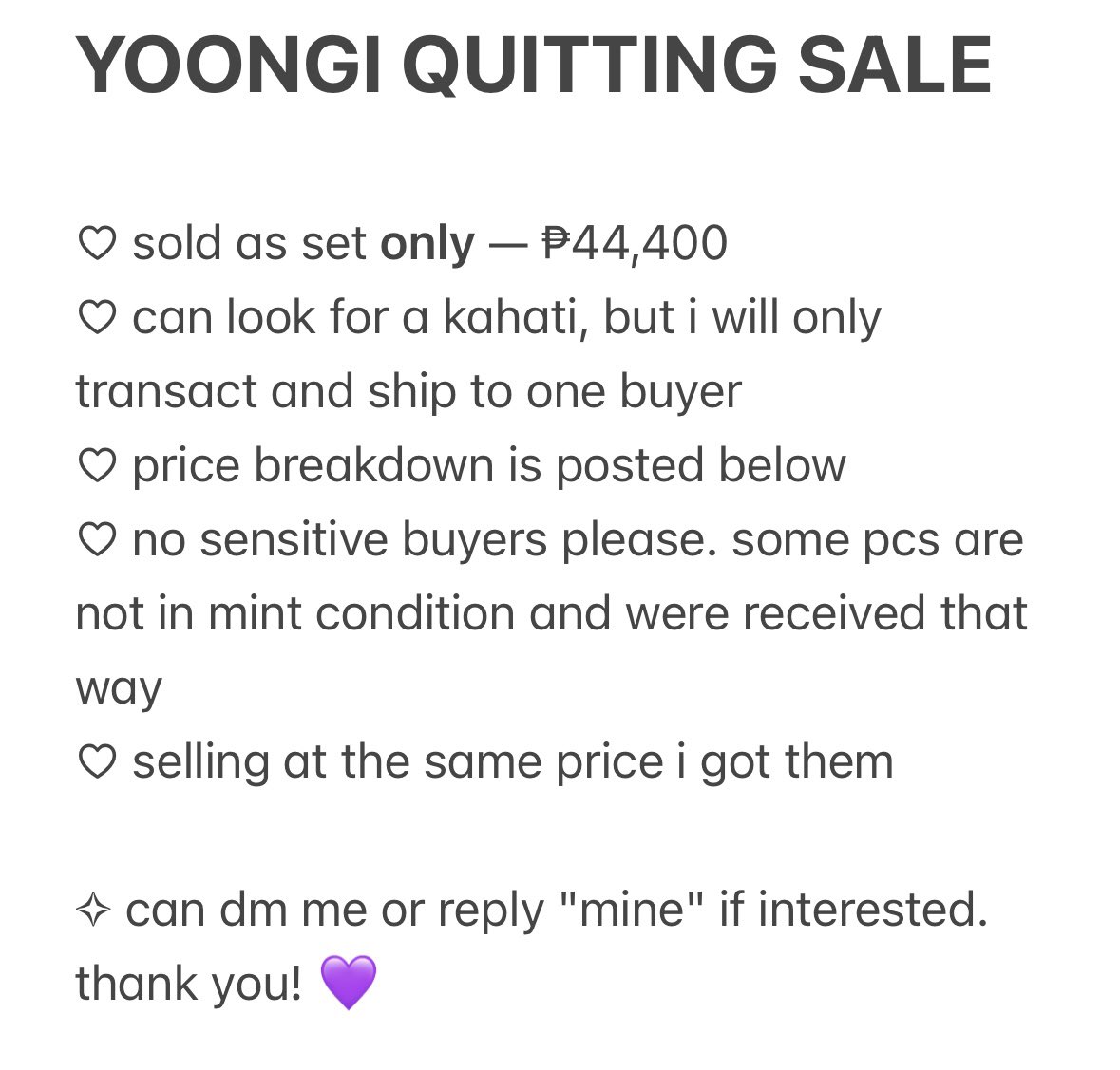 lovetaegiii's tweet photo. bts wts lfb ph yoongi suga photocard pc

• SELLING ONLY AS SET
• can look for kahati but will ship to one person ONLY
• last price na po thankies 🫶🏼
• dop: 5,000 dp balance august 30 

mop: gcash 
mod: jnt, lbc, sdd
loc: rizal https://t.co/lVRupCi2mt