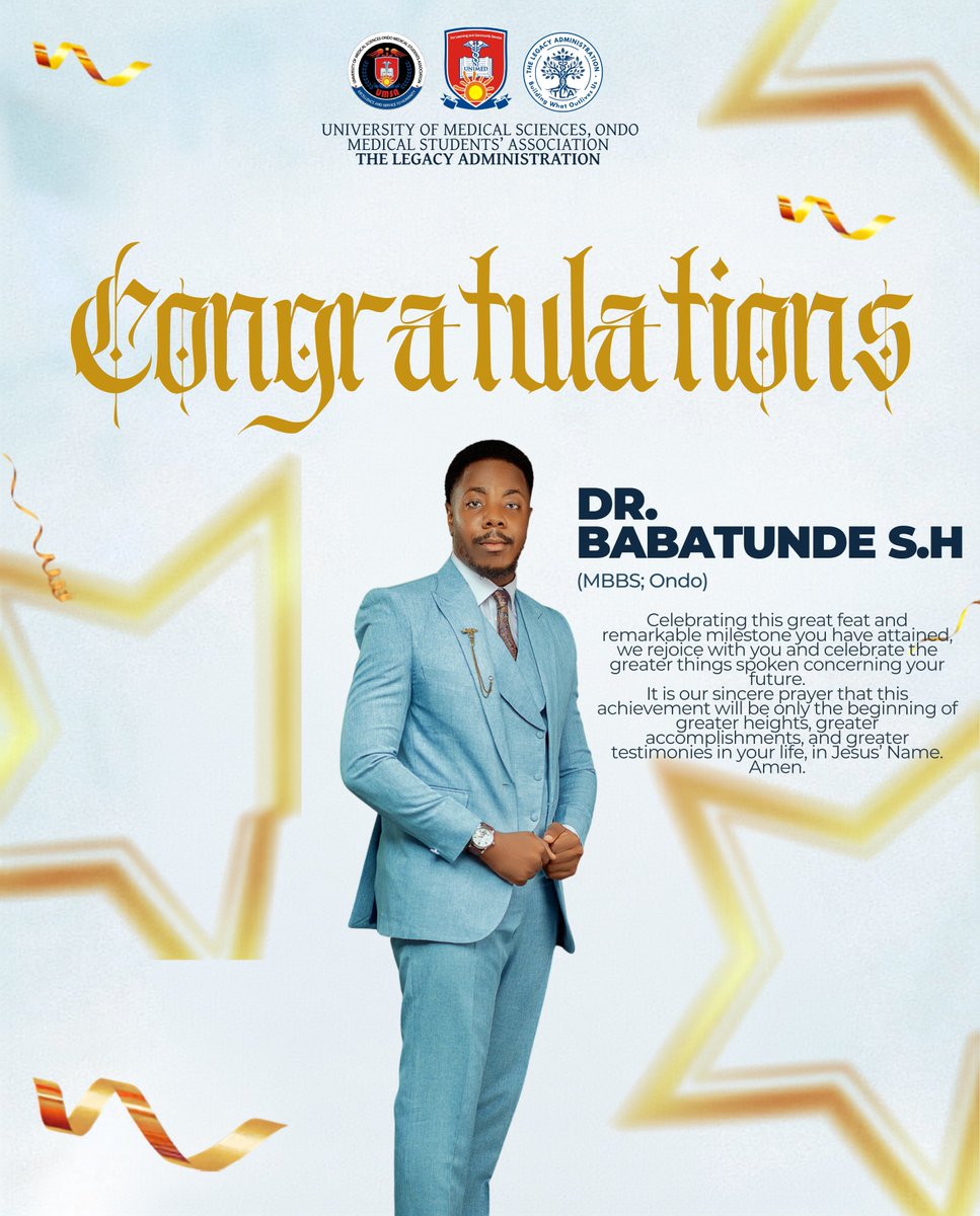 UnimedMBBS's tweet photo. CONGRATULATIONS DR. BABATUNDE S.H!

UMSA celebrates with you on your recent success in the USMLE Step 1 examination.

May this be the beginning of greater heights, greater accomplishments and even greater testimonies in your life and career.

Congratulations, Doctor! 🩺 https://t.co/Su57ogU1I8