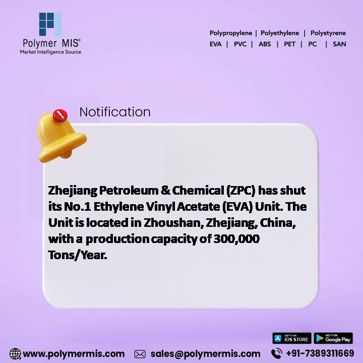 PolymerMIS's tweet photo. #ZPC shuts No.1 #EVAUnit
Stay informed! Fill out our enquiry form to receive the latest alerts.
https://t.co/8y5eo901ex
For more news and company offers Contact Us at:-
🌐https://t.co/XFRyYHVQst
📧sales@polymermis.com
☎️+91-731-4068185
📱+91-7389311669
#polymermis #plantnews https://t.co/JnkJiKhesA